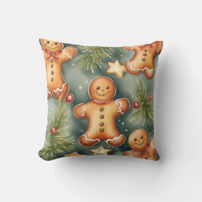 Glimlachende gember broodman Kerstmis Patroon Buitenkussen (Voorkant)