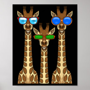 Glimlachende Giraffes met een zonnebril Funny Anim Poster