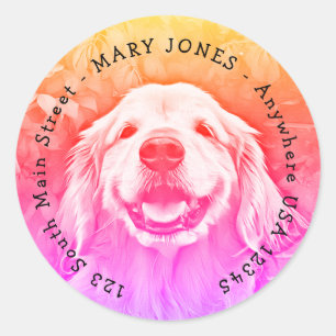 Glimlachende Golden Retriever Dog in roze en Sinaa Ronde Sticker