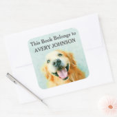 Glimlachende Golden Retriever in Waterverf Bookpla Vierkante Sticker (Envelop)