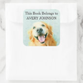 Glimlachende Golden Retriever in Waterverf Bookpla Vierkante Sticker (Tas)