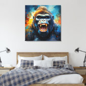 Glimlachende gorilla canvas afdruk (Insitu (Slaapkamer))