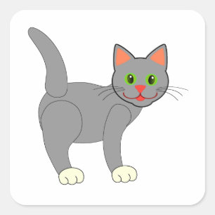 Glimlachende grijze kat met snorharen vierkante sticker