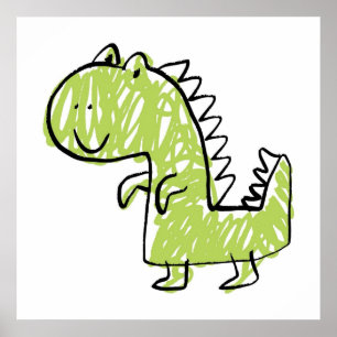 Glimlachende Groene Dinosaurus Doodle Baby kinderk Poster