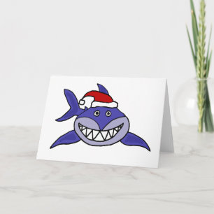 Glimlachende Haai Dragen Santa muts Christmas Art Feestdagen Kaart