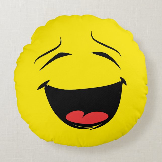 Glimlachende Happy Face Emoji Rond Kussen (Voorkant)