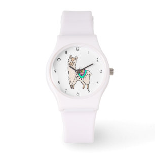 Glimlachende Happy Llama Alpaca cartoon Animal Dra Horloge