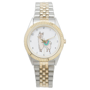 Glimlachende Happy Llama Alpaca cartoon Animal Dra Horloge