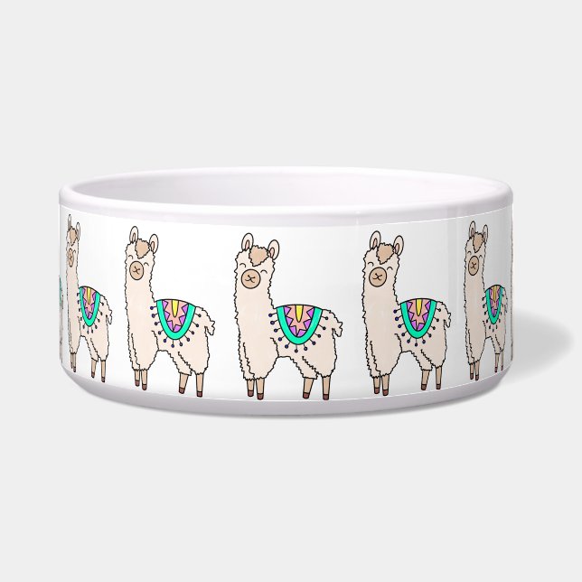 Glimlachende Happy Llama Alpaca cartoon Animal Dra Voerbakje (Voorkant)