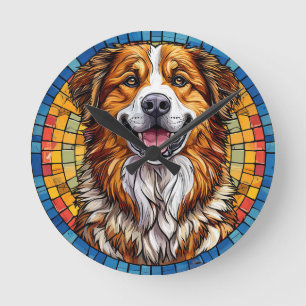 Glimlachende hond met mozaïek achtergrond ronde klok