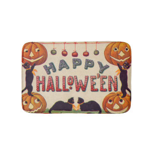 Glimlachende Jack O Lantern Pompoen Zwarte Kat App Badmat