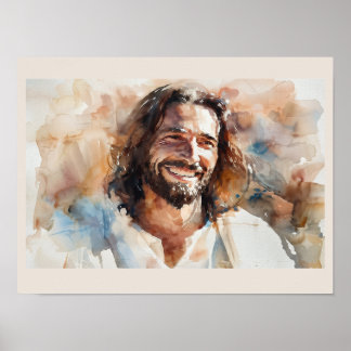 Glimlachende Jezus Watercolor Portret | Christelij Poster