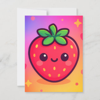 Glimlachende Kawaii-aardbei op pastelgradiënt rug Briefkaart