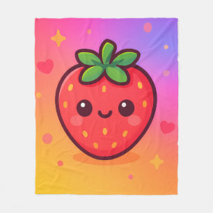 Glimlachende Kawaii-aardbei op pastelgradiënt rug Fleece Deken