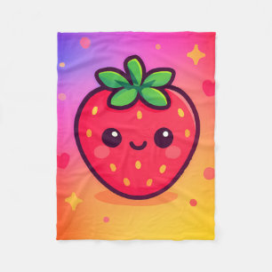 Glimlachende Kawaii-aardbei op pastelgradiënt rug Fleece Deken