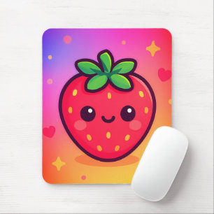 Glimlachende Kawaii-aardbei op pastelgradiënt rug Muismat
