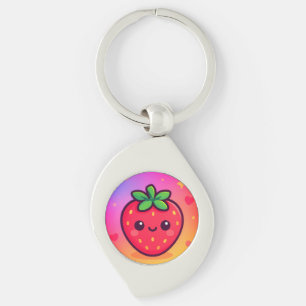 Glimlachende Kawaii-aardbei op pastelgradiënt rug Sleutelhanger