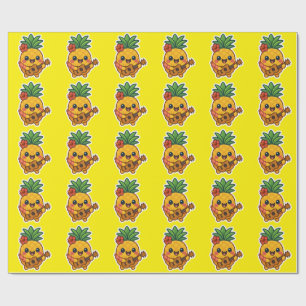 Glimlachende Kawaii Ananas – Tropisch Cadeaupapier