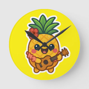 Glimlachende Kawaii Ananas – Tropisch Ronde Klok