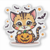 Glimlachende Kawaii Bengaalse Kitten – Trick or Tr Sticker (Voorkant)