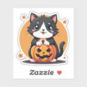 Glimlachende Kawaii zwart-witte kat – Trick or tre Sticker (Vel)
