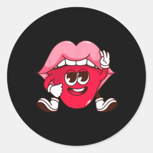 Glimlachende Lippen Cartoon Valentijnsdag Tiener C Ronde Sticker