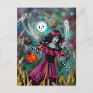 Glimlachende Maan Halloween Fantasy Kunst van Moll Briefkaart