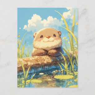 Glimlachende Otter op Zonnige Rivierstam Briefkaart