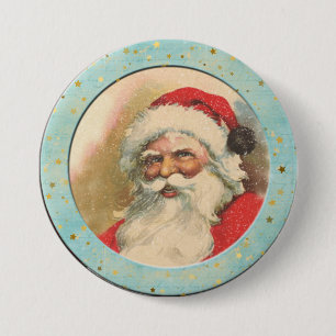 Glimlachende ouderwetse kerstman ronde button 7,6 cm