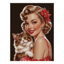 Glimlachende pin-up met kattenportret