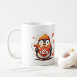 Glimlachende pinguïn met hartteken "MIJN MOEDER" Koffiemok