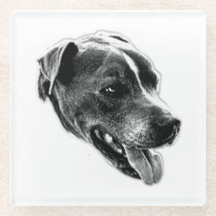Glimlachende Pitbull Mix Zwart-wit Art Onderzetter