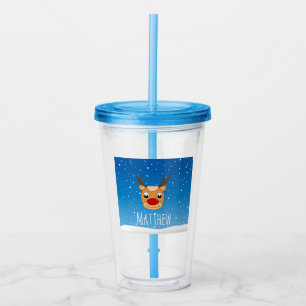 Glimlachende rendieren sneeuwval gepersonaliseerd  acryl drinkbeker