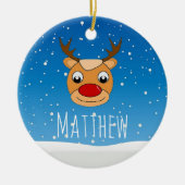 Glimlachende rendieren sneeuwval gepersonaliseerd keramisch ornament (Voorkant)