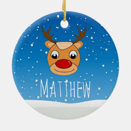 Glimlachende rendieren sneeuwval gepersonaliseerd keramisch ornament (Achterkant)