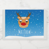 Glimlachende rendieren sneeuwval gepersonaliseerd  voedselcontainer etiket (Enkel label)