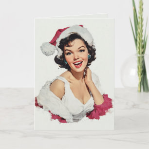 Glimlachende Retro Kerst Pin-Up Kaart