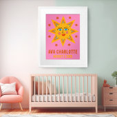 Glimlachende Retro Sun CUSTOM BABY NAAM GEBOORTEDA Poster