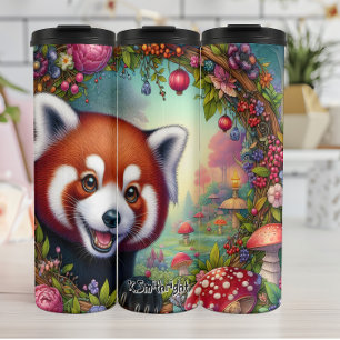 Glimlachende rode panda in een sprookjesachtige tu thermosbeker