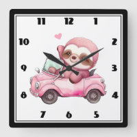 Glimlachende roze luiaard die een cabriolet rijden
