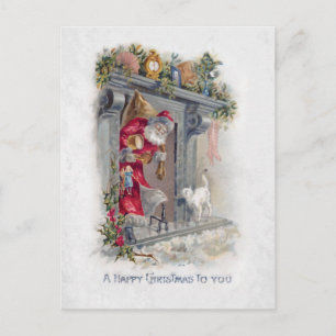 Glimlachende  Santa in Haard met Cadeaus Briefkaart