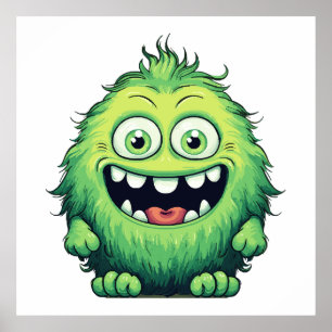 Glimlachende Schattigee Groene Monster Cartoon Poster