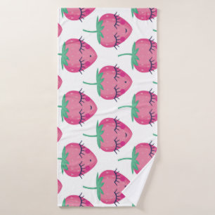 Glimlachende slapende aardbeien, schattig patroon. badhanddoek
