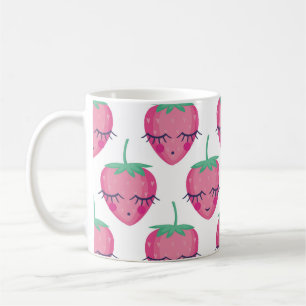 Glimlachende slapende aardbeien, schattig patroon. koffiemok