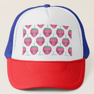 Glimlachende slapende aardbeien, schattig patroon. trucker pet