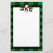 Glimlachende sneeuwman Buffalo Plaid gepersonalise Briefpapier (Achterkant)