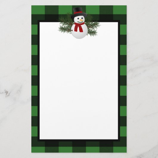 Glimlachende sneeuwman Buffalo Plaid gepersonalise Briefpapier (Achterkant)