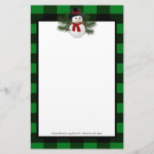 Glimlachende sneeuwman Buffalo Plaid gepersonalise Briefpapier (Voorkant)