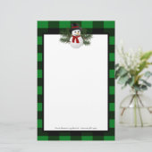 Glimlachende sneeuwman Buffalo Plaid gepersonalise Briefpapier (Staand voorkant)