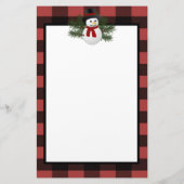 Glimlachende sneeuwman Buffalo Plaid gepersonalise Briefpapier (Achterkant)